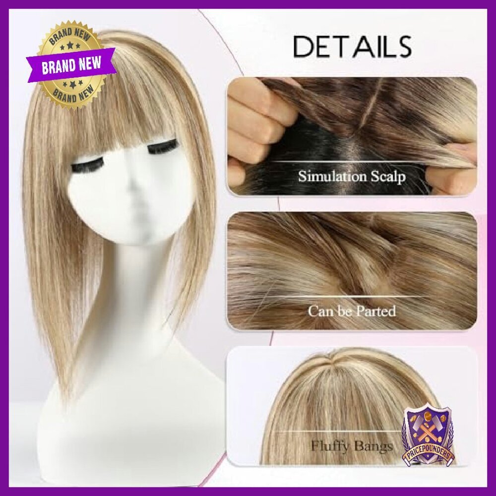 12" Human Hair Topper with Bangs 5x6" Base for Thinning Hair - Picture 4 of 7